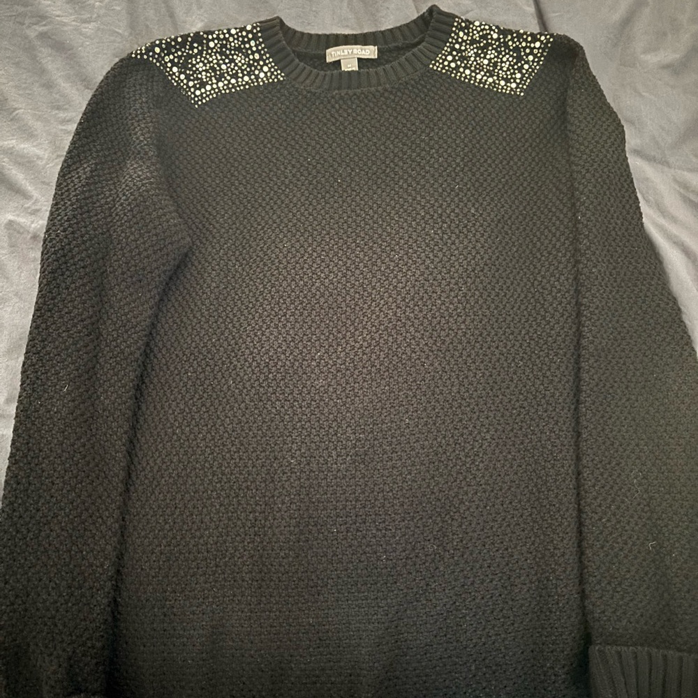Tinley Road Black Sweater with Studded Shoulders